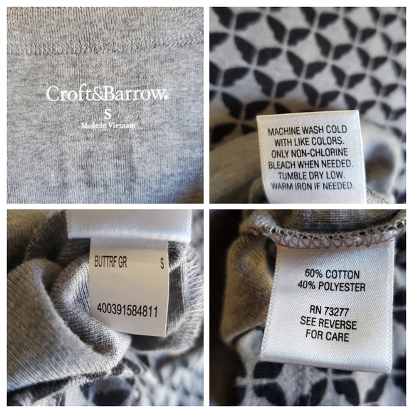 Croft & Barrow gray black butterfly pattern 3/4 sleeve top button down sz small - Picture 9 of 13